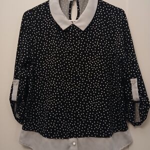 Vintage Faith And Joy Black and White Polka Dot Womens Collared Top Blouse